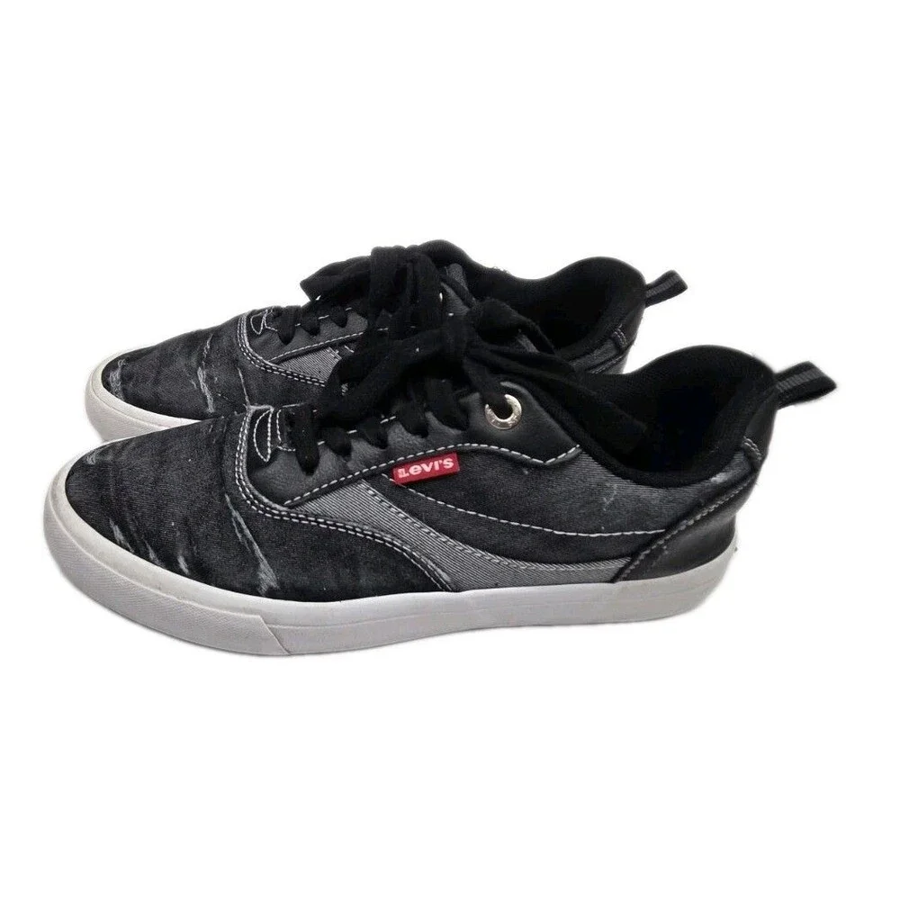 Levi Strauss Denim Lace Up Shoes Sneakers Distressed Look Mens Size 8 Gray